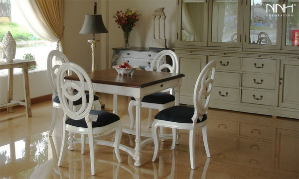 Ghế bàn trắng phòng ăn